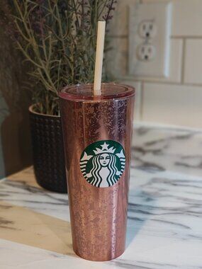 Starbucks Holiday 2019 Rose Gold Pink Mercury Flake Tumbler Cold Stainless